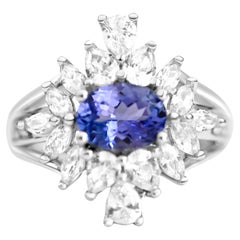Used 1.25 Ct Woman Tanzanite Ring 925 Sterling Silver Rhodium Plated  Wedding Ring 