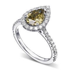 1.25 cts CS GIA Certified Chameleon Pear Diamond Halo Ring