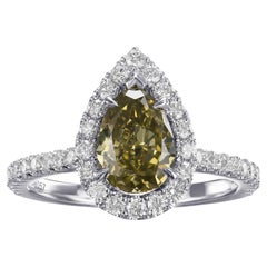1.25 cts CS GIA Certified Chameleon Pear Diamond Halo Ring