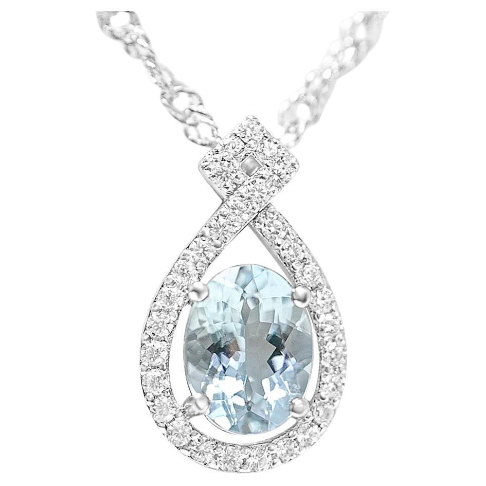 1.25 Cts Oval Cut Aquamarine Silver Bridal Pendentif For Women Necklace Jewelry   en vente