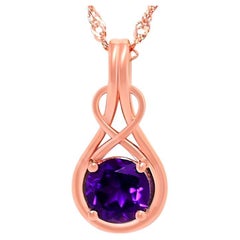 1.25 cts ROUND SHAPE AMETHYST 18K ROSE GOLD PLATED OVER 925 SILVER NECAKLCE 