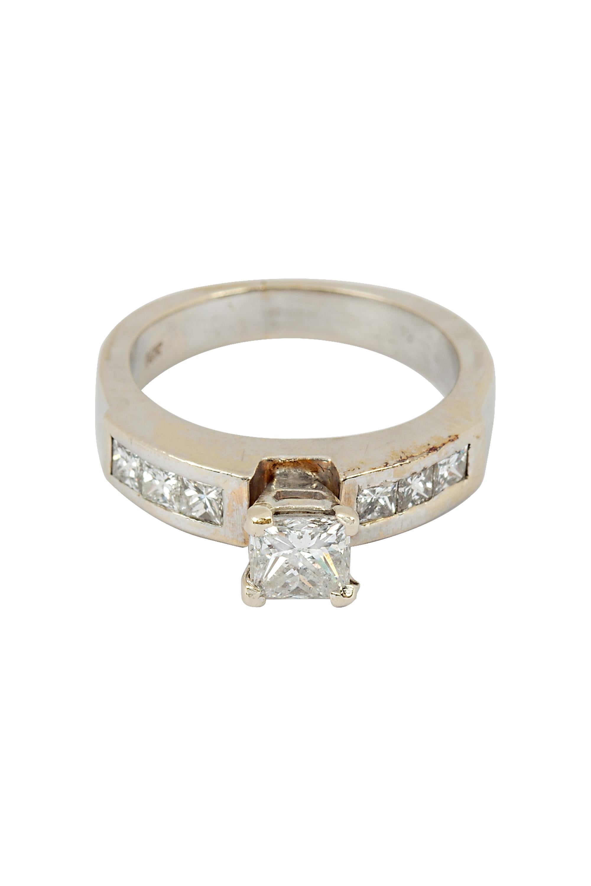 Women's or Men's 1.25 Cttw. Princess Cut Diamond Engagement Ring 14k White Gold For Sale
