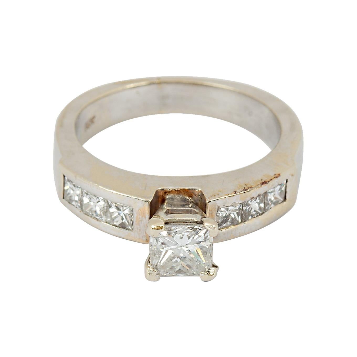 1.25 Cttw. Princess Cut Diamond Engagement Ring 14k White Gold For Sale