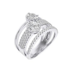 1.25 CTW Round Diamonds 18K White Gold Classic collection Bypass Ring