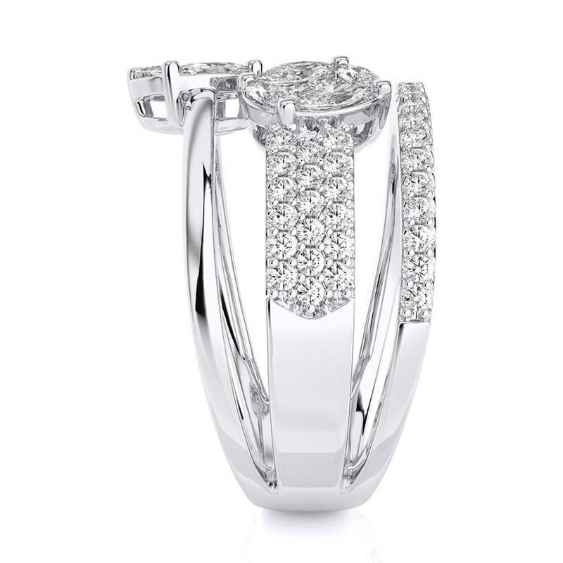 1,25 CTW Runde Diamanten 18K Weißgold Classic Sammlung Bypass Ring (Rundschliff) im Angebot