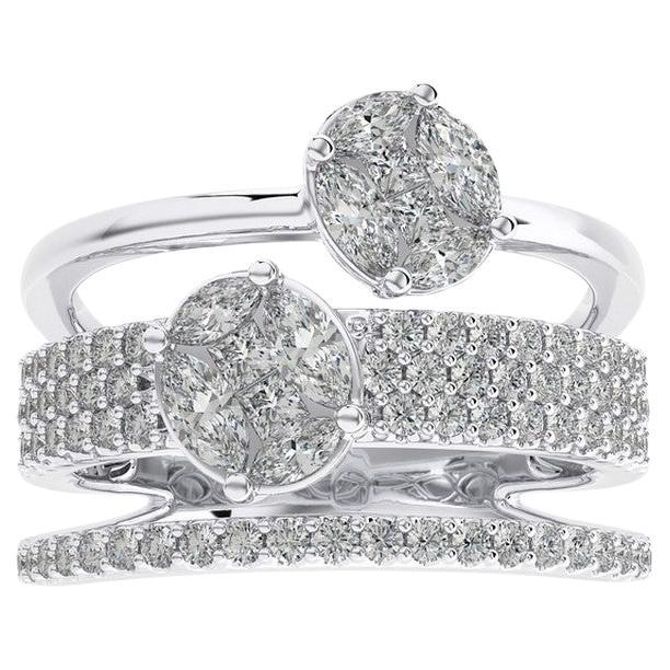 1.25 CTW Round Diamonds 18K White Gold Classic collection Bypass Ring
