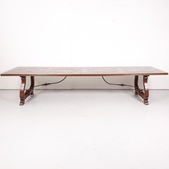 French Walnut Trestle Table with Antique Parquet De Versailles Top