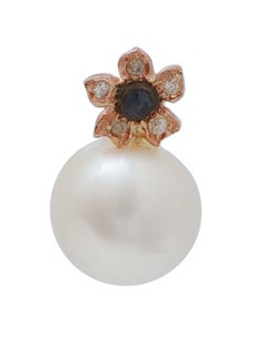 12.5 M m Pearls, Sapphires, Diamonds, Rose Gold Flower Earrings.