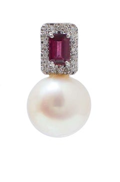 12.5 Mm Pearls, Tourmaline, Diamonds, Platinum Earrings.