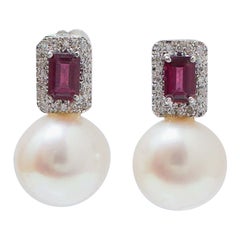 Boucles d'oreilles en platine, perles de 12,5 mm, tourmaline, diamants.