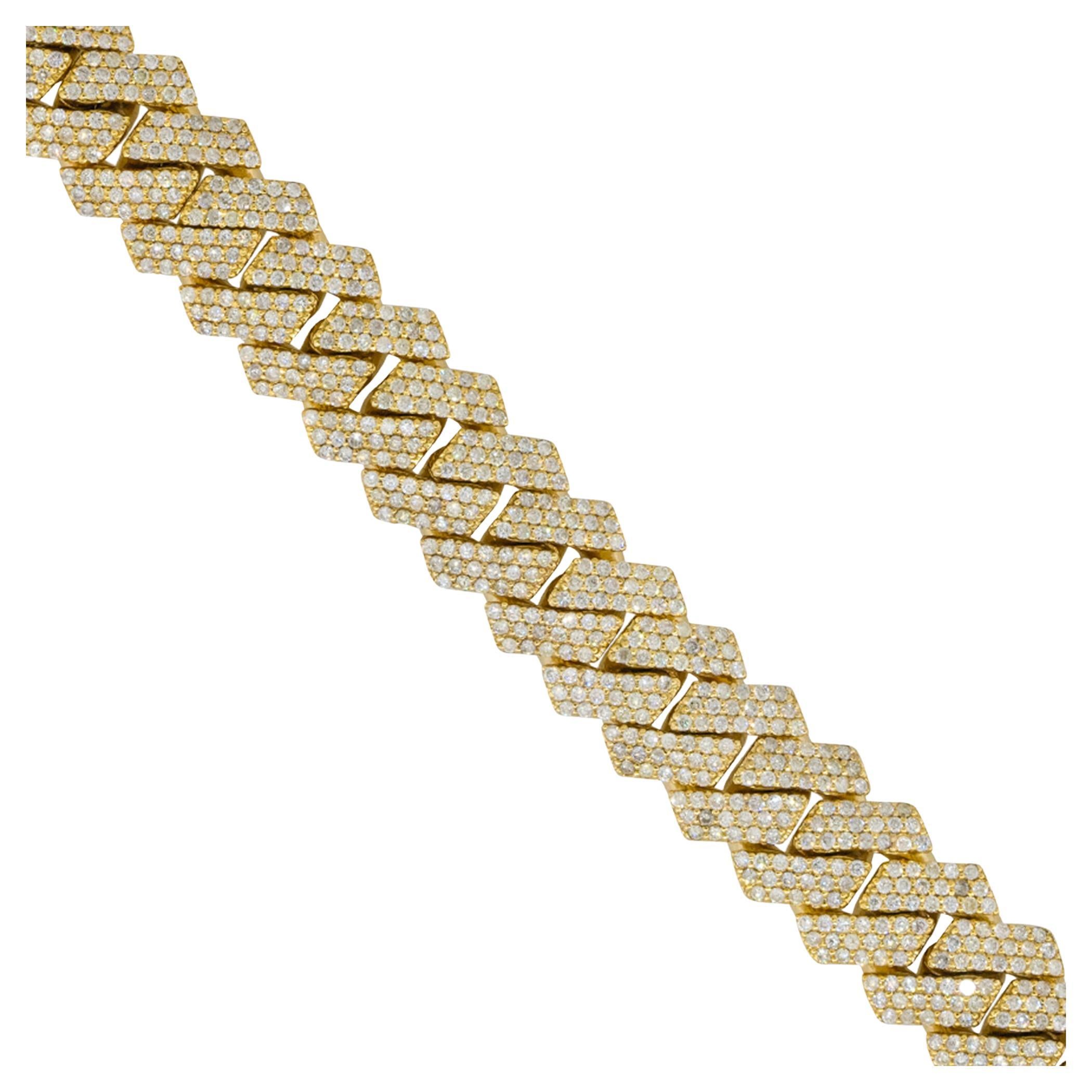 Bracelet à maillons cubains 10 carats avec diamants pavés de 12,50 carats en vente