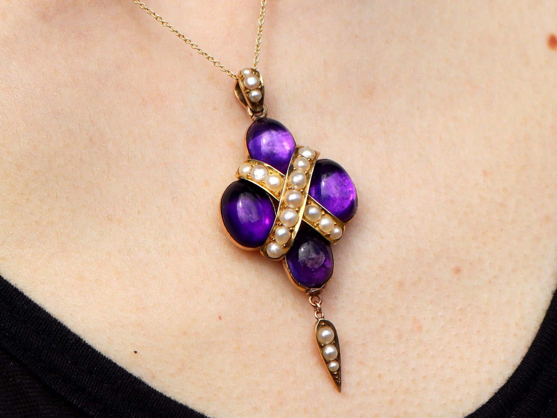 12.50 Carat Amethyst and Natural Pearl, 14k Yellow Gold Pendant Circa 1860 For Sale 4