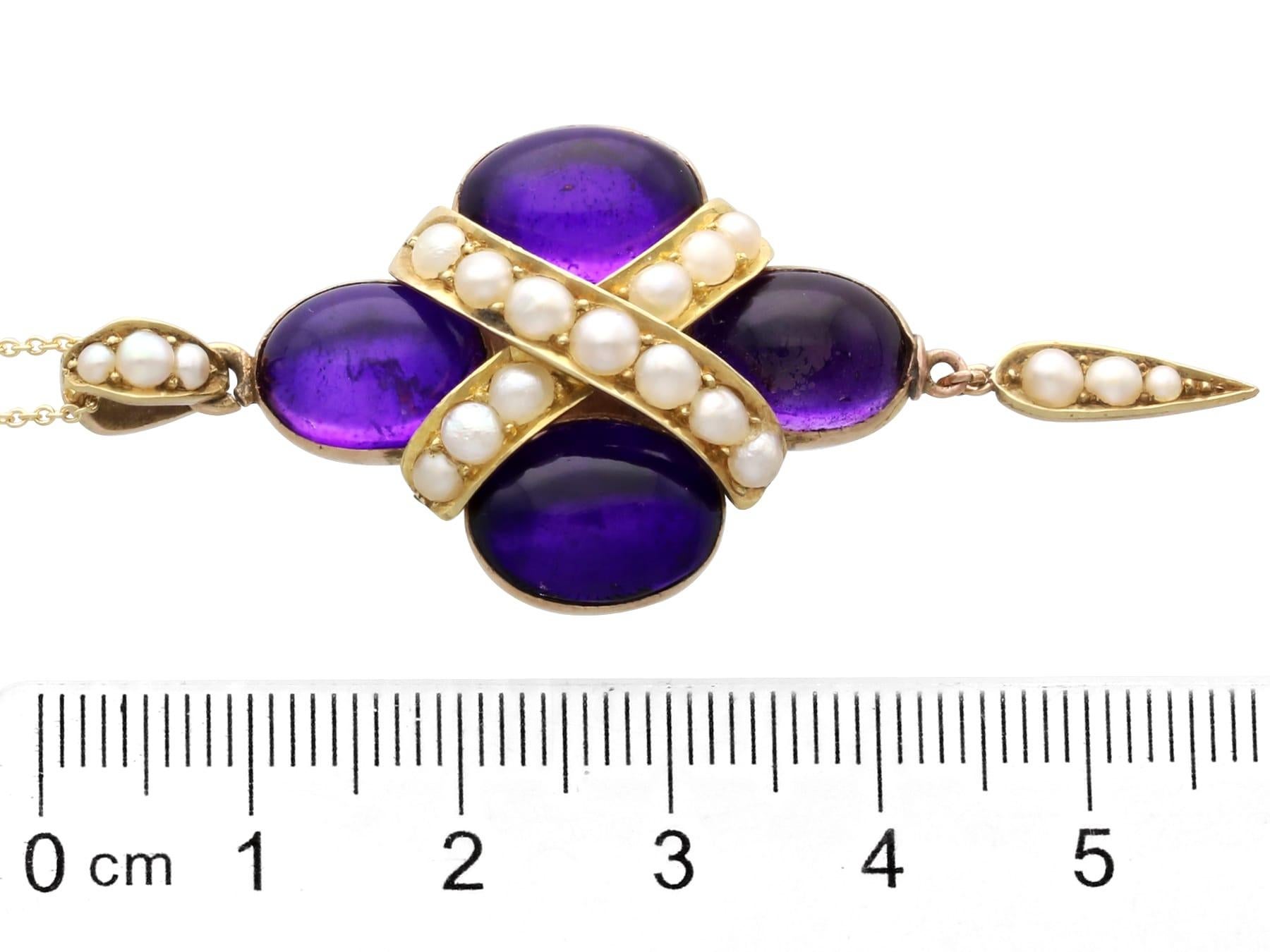 12.50 Carat Amethyst and Natural Pearl, 14k Yellow Gold Pendant Circa 1860 For Sale 1