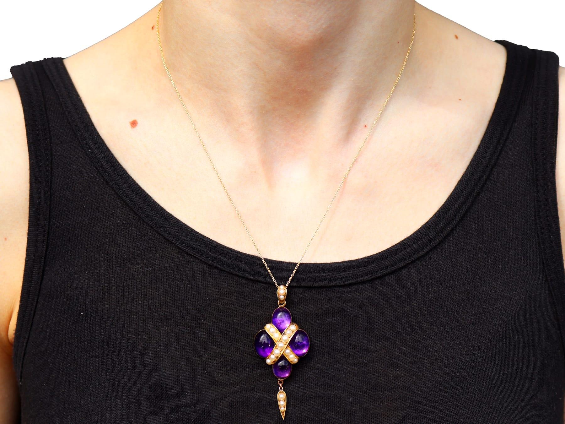12.50 Carat Amethyst and Natural Pearl, 14k Yellow Gold Pendant Circa 1860 For Sale 3