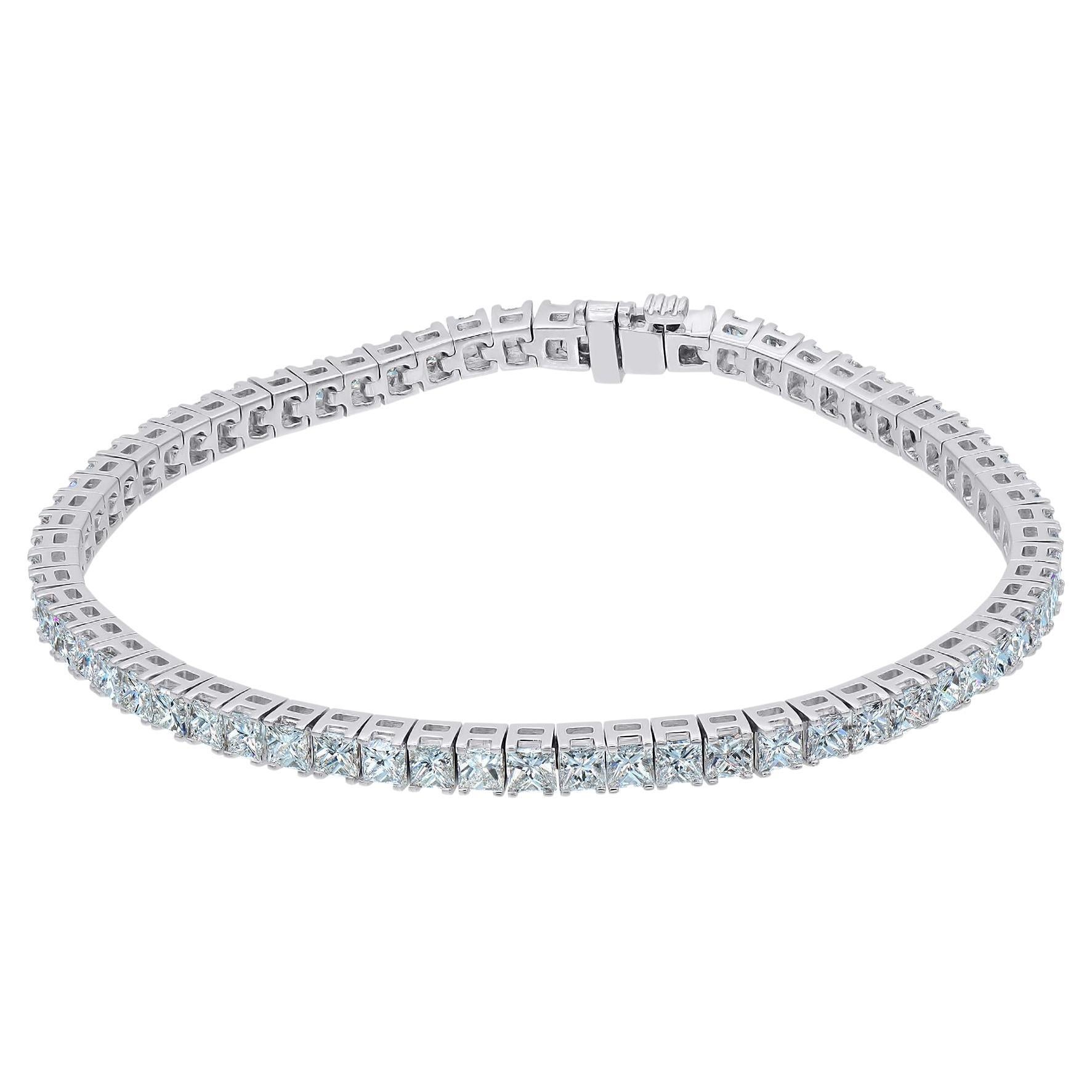 Bracelet tennis en or blanc 14 carats serti de griffes avec diamants 12,50 carats