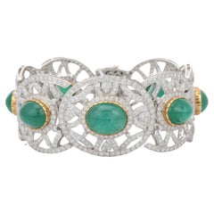 Bracciale Statement 53 CTW con smeraldo e 12,5 CTW di diamanti in oro giallo massiccio 18k
