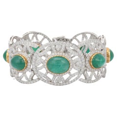 Statement 53 CTW Emerald and 12.5 CTW Diamond Bracelet 18k Solid Yellow Gold