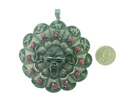 12.50 Carat Diamond Skull Horoscope Pendant in Oxidized Sterling Silver 14K Gold