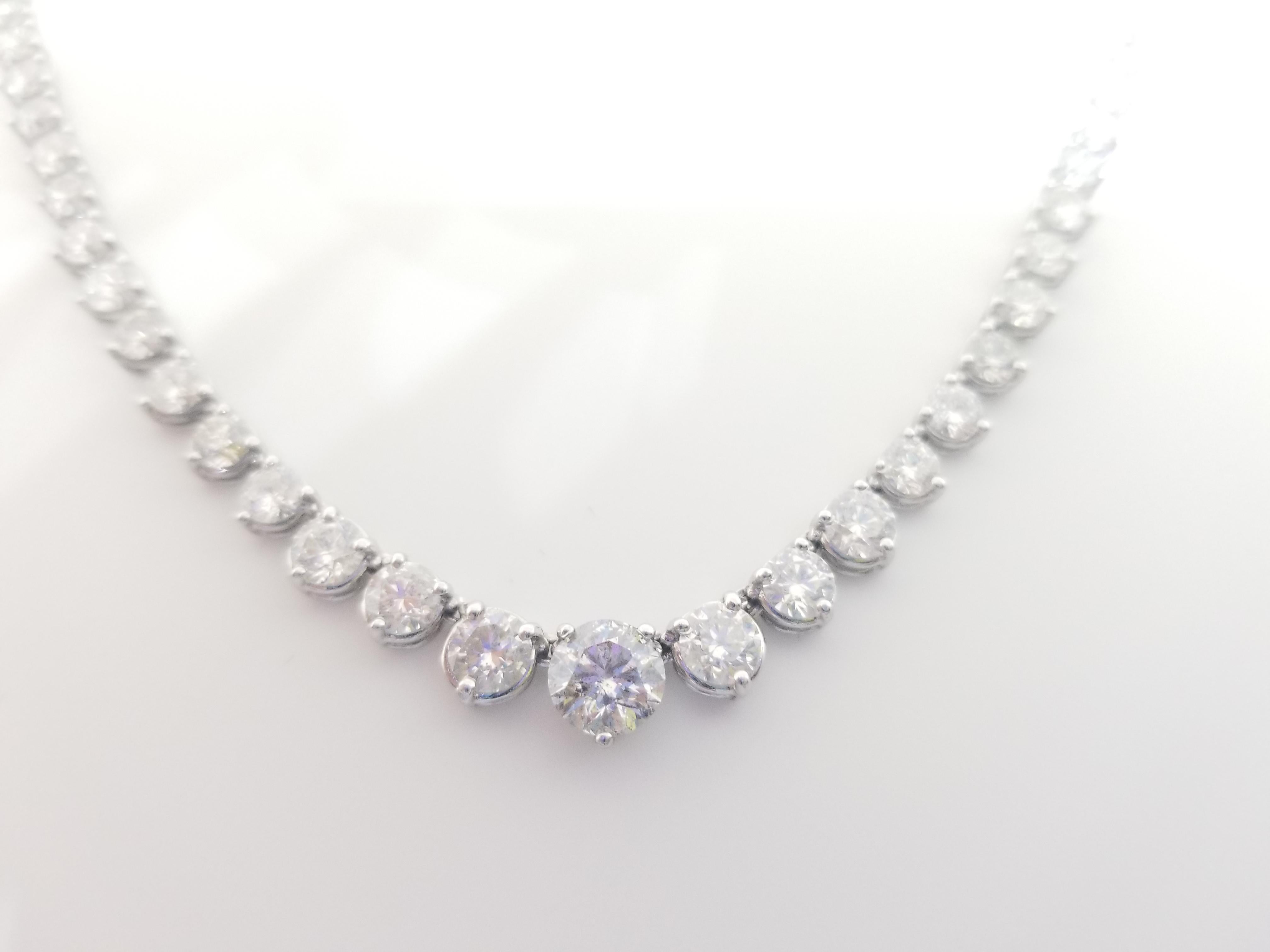 12.50 Carat Diamond White Gold Riviera Graduated Tennis Necklace In New Condition In Great Neck, NY