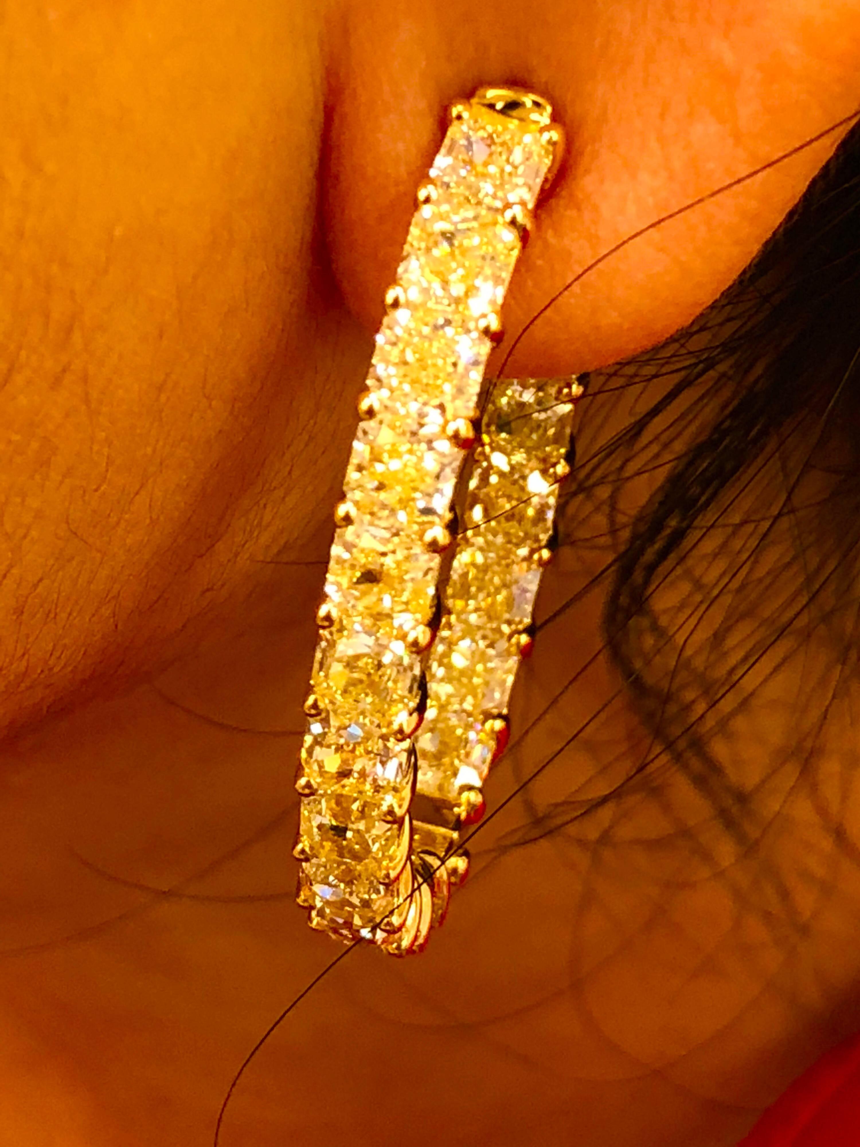 12.50 Carat Fancy Yellow Diamond Hoops In New Condition In New York, NY