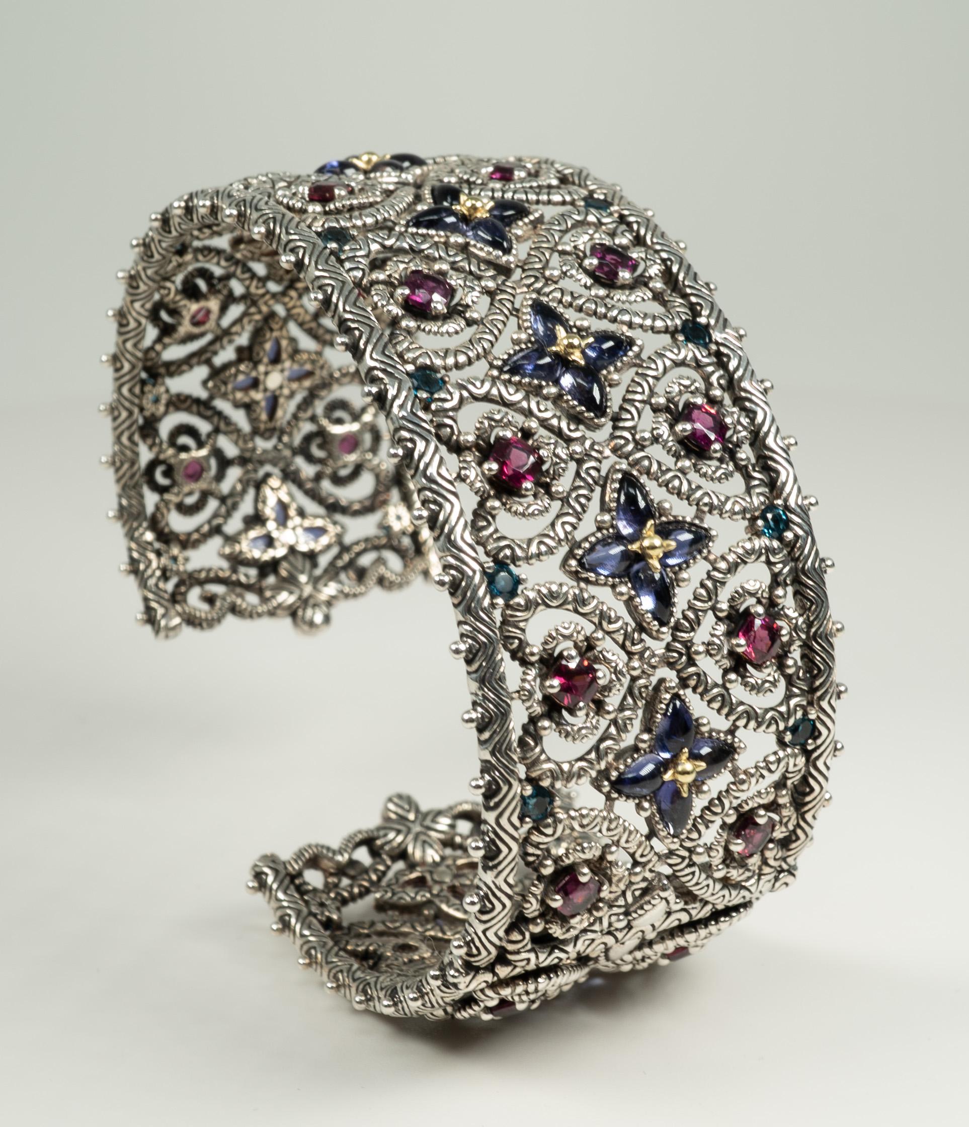 12,50 Karat Edelstein Sterlingsilber 18 Karat Gelbgold Barbara Bixby Armband im Zustand „Gut“ in Dallas, TX
