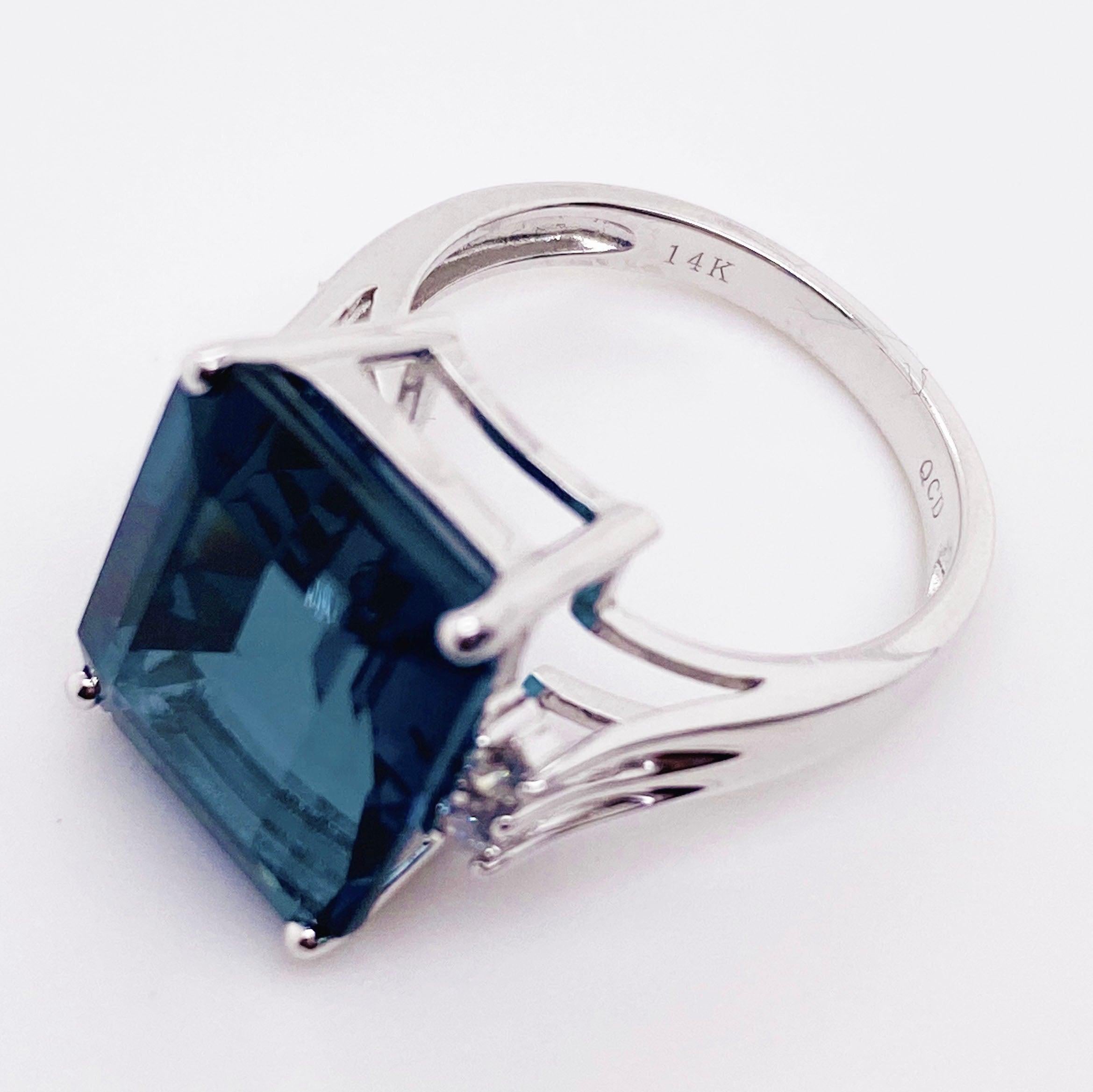 For Sale:  London Blue Topaz and Diamond Ring 9.05 Carats 14 Karat White Gold Midnight Blue 3