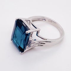 12.50 Carat London Blue Topaz and Diamond Ring 14 Karat White Gold Midnight Blue