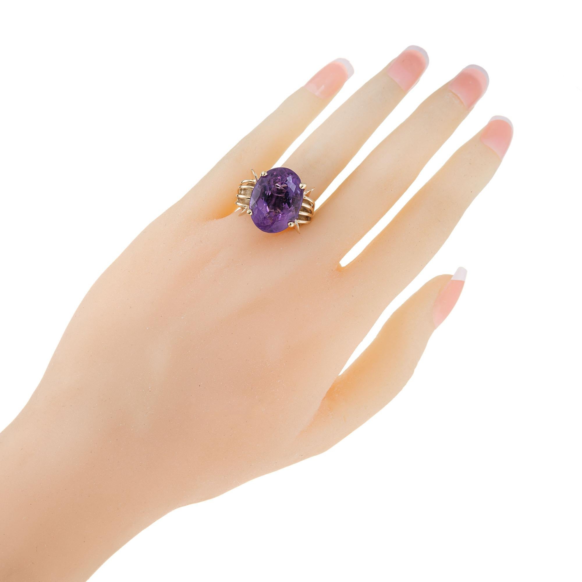 Retro 12.50 Carat Oval Amethyst Gold Cocktail Ring For Sale