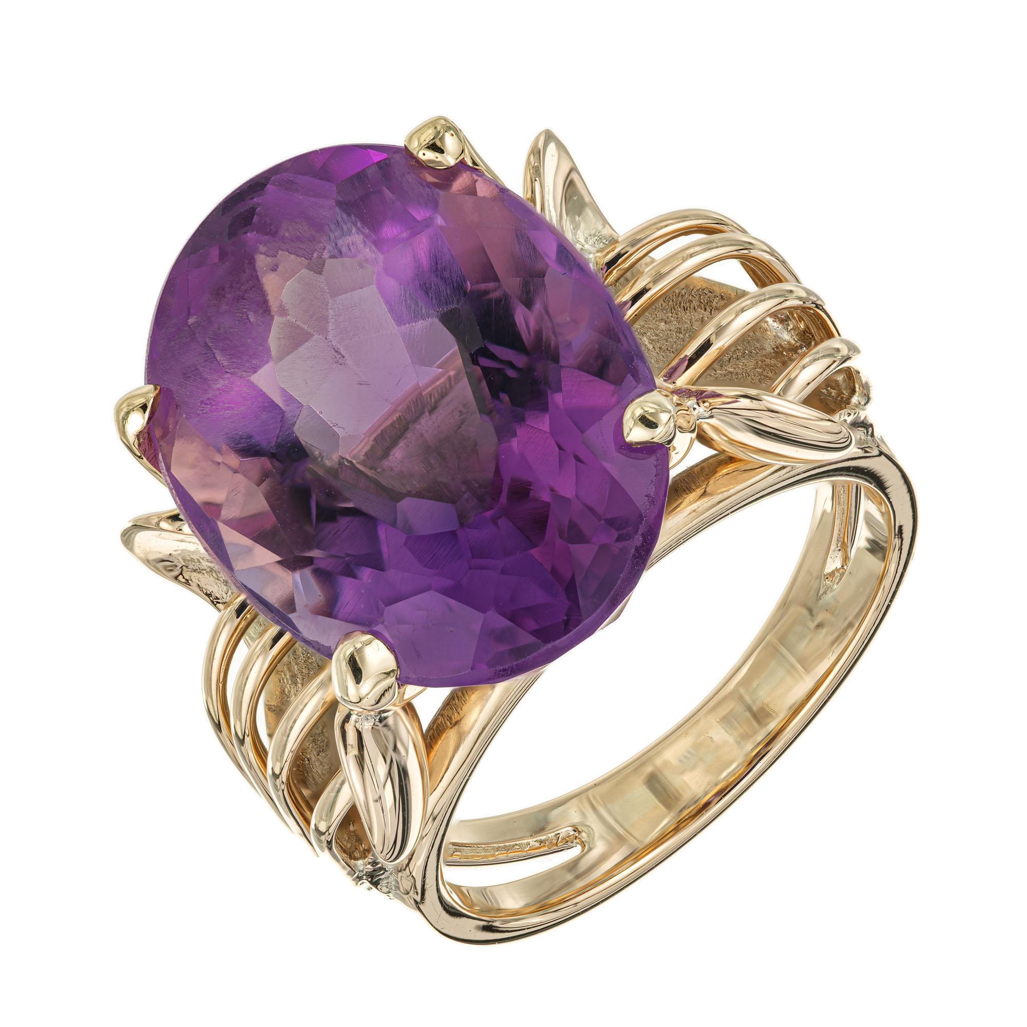 12.50 Carat Oval Amethyst Gold Cocktail Ring