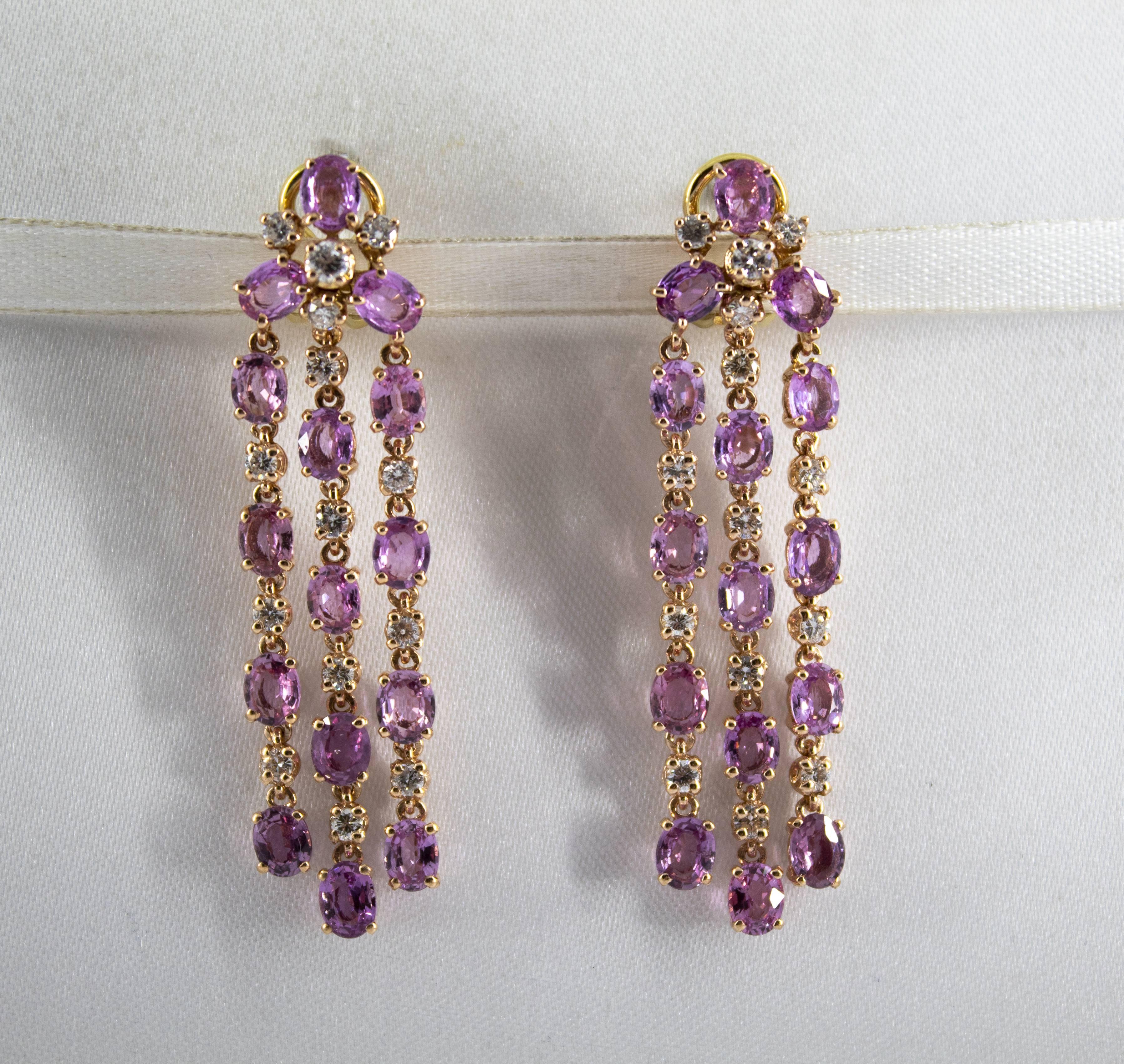 12.50 Carat Pink Sapphire 1.30 Carat White Diamond Yellow Gold Clip-On Earrings In New Condition In Naples, IT