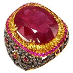 12.50 Carat Ruby Lacework Yellow Sapphire Champagne Diamond Yellow 18K Gold Ring