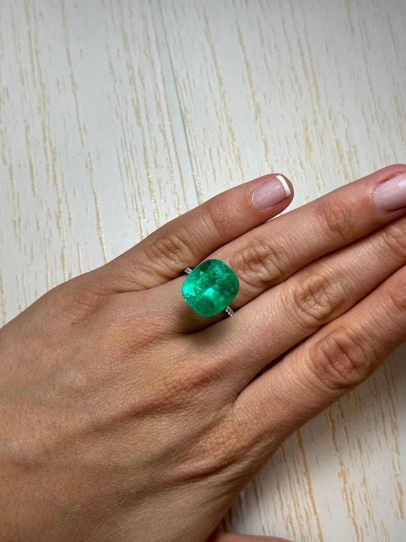 12.50 Carat Stunning Green Colombian Emerald - 15x13.5 Cushion Cut May Birthston For Sale 3