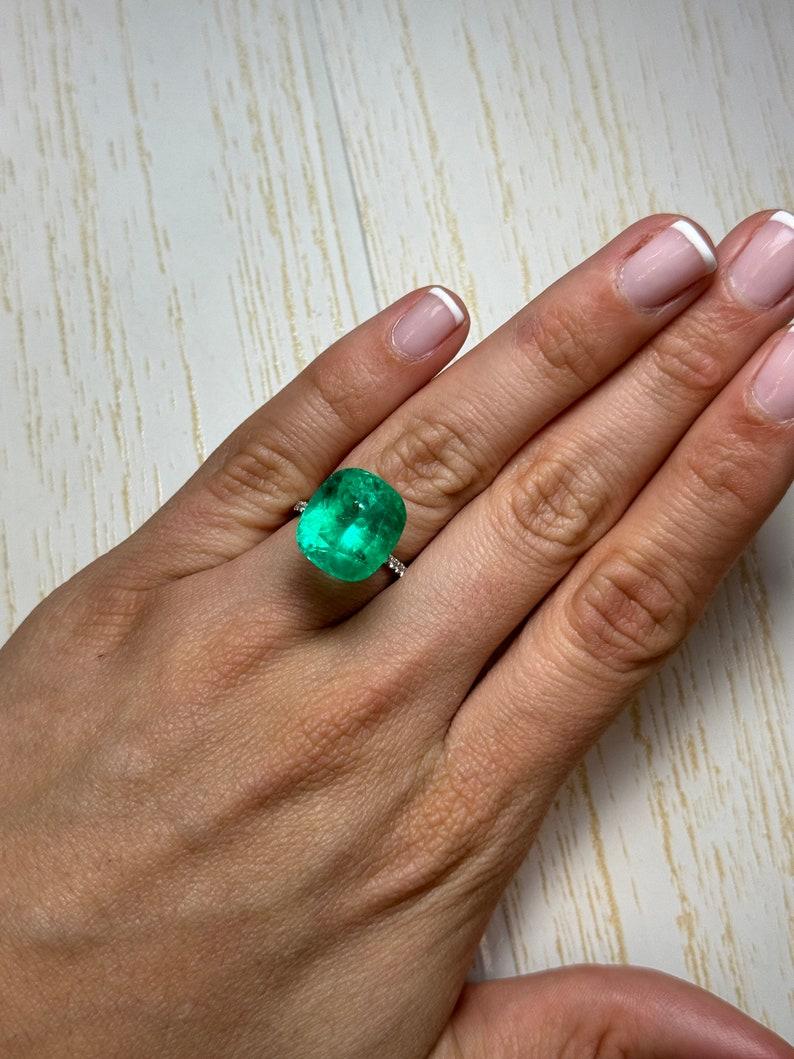 12.50 Carat Stunning Green Colombian Emerald - 15x13.5 Cushion Cut May Birthston For Sale 2