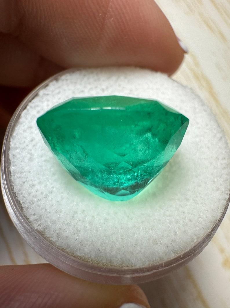Women's 12.50 Carat Stunning Green Colombian Emerald - 15x13.5 Cushion Cut May Birthston For Sale