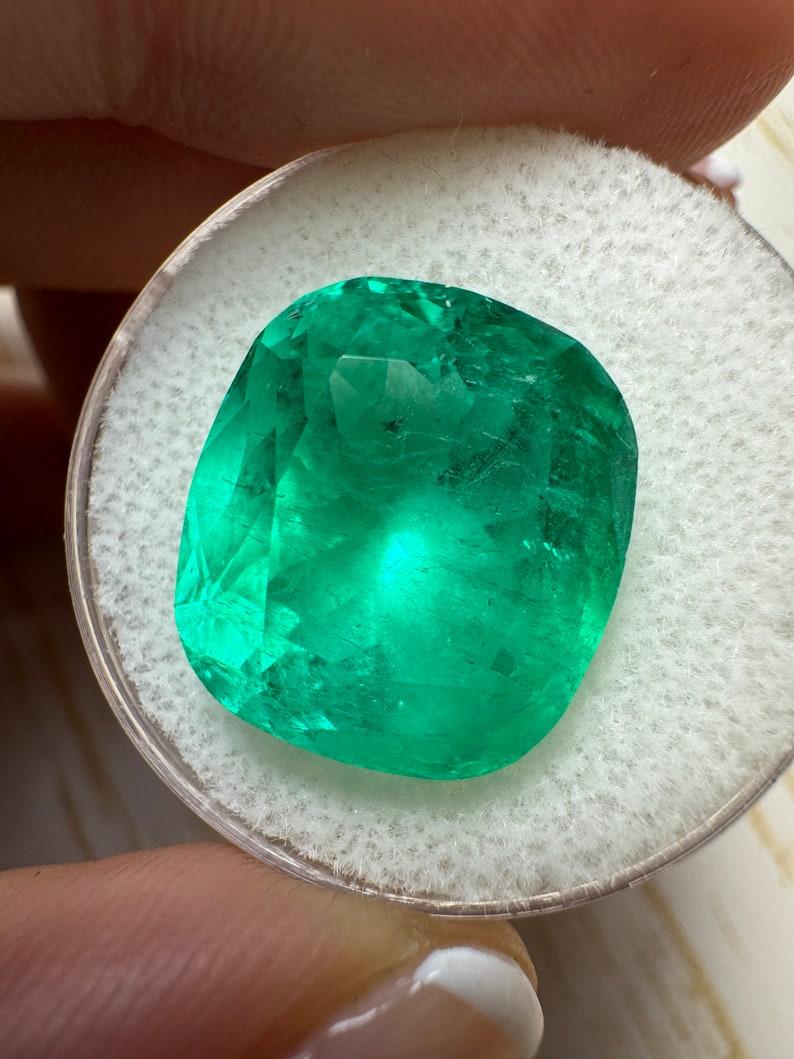 12.50 Carat Stunning Green Colombian Emerald - 15x13.5 Cushion Cut May Birthston In New Condition For Sale In Jupiter, FL