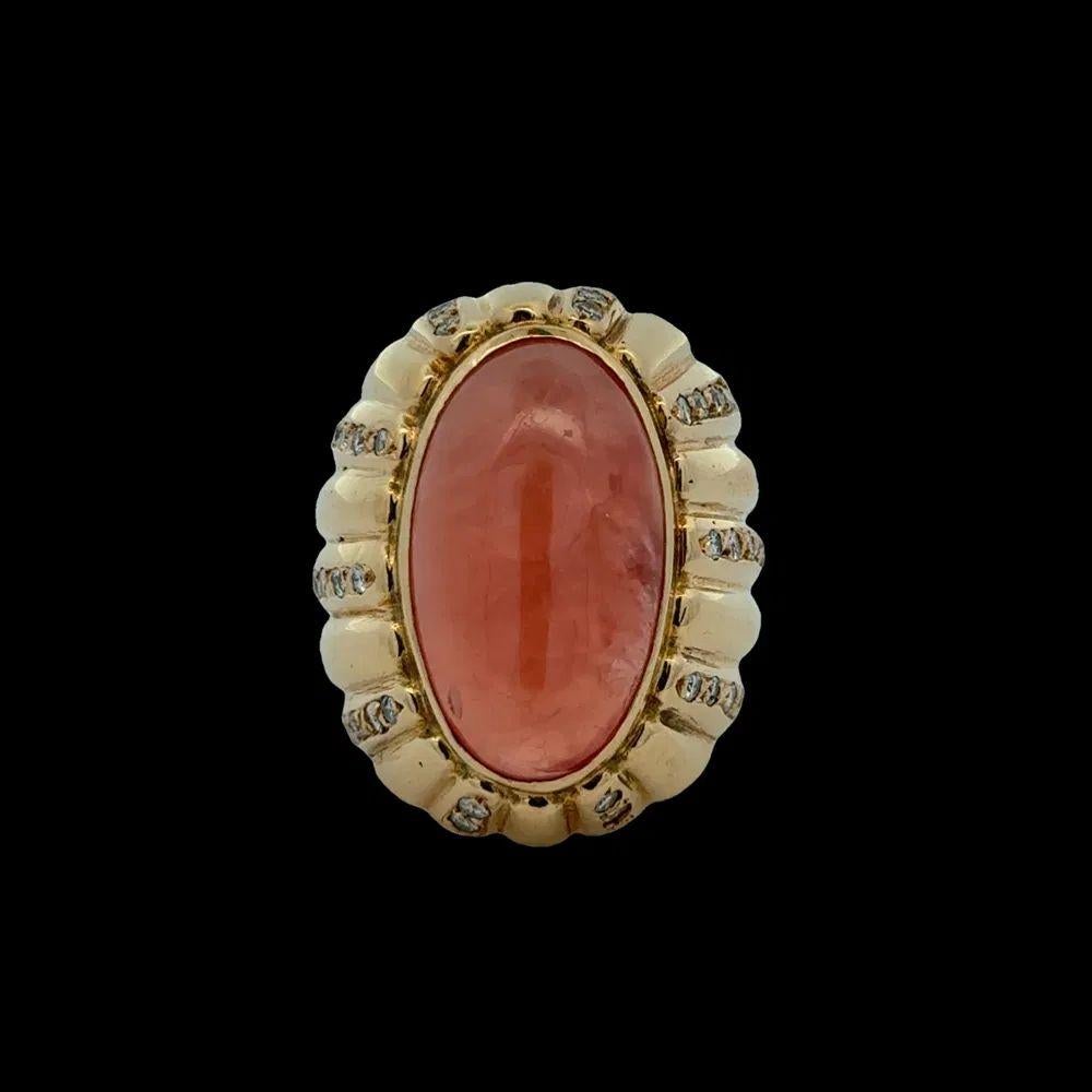 Taille mixte Bague Bombay vintage en or, rhodochrosite translucide et diamants 12,50 carats en vente