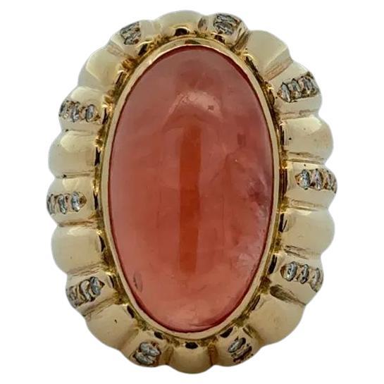 12.50 Carat Translucent Rhodochrosite and Diamond Gold Bombay Vintage Ring