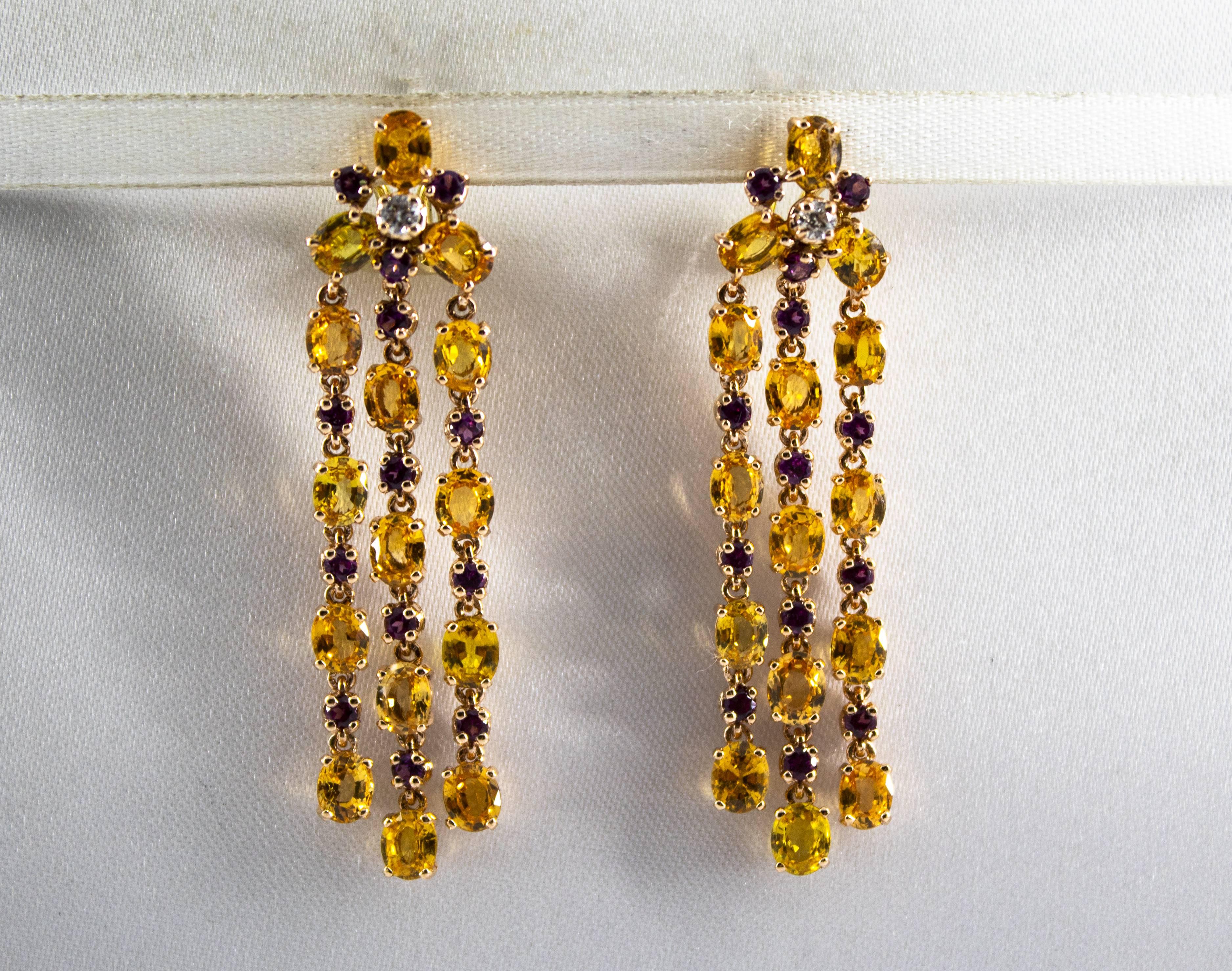 12.50 Carat Yellow Sapphire Rhodolite White Diamond Yellow Gold Clip-On Earrings In New Condition For Sale In Naples, IT