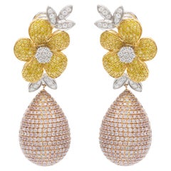 12.50 Carats Flower Diamond 18k Tri-Color Gold Earrings