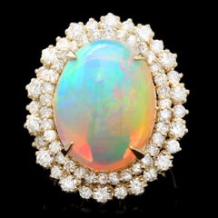 12.50 Ct Natural Impressive Ethiopian Opal & Diamond 14K Solid Yellow Gold Ring