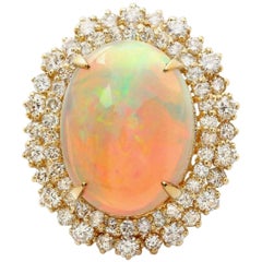 12.50 Ct Natural Impressive Ethiopian Opal & Diamond 14K Solid Yellow Gold Ring