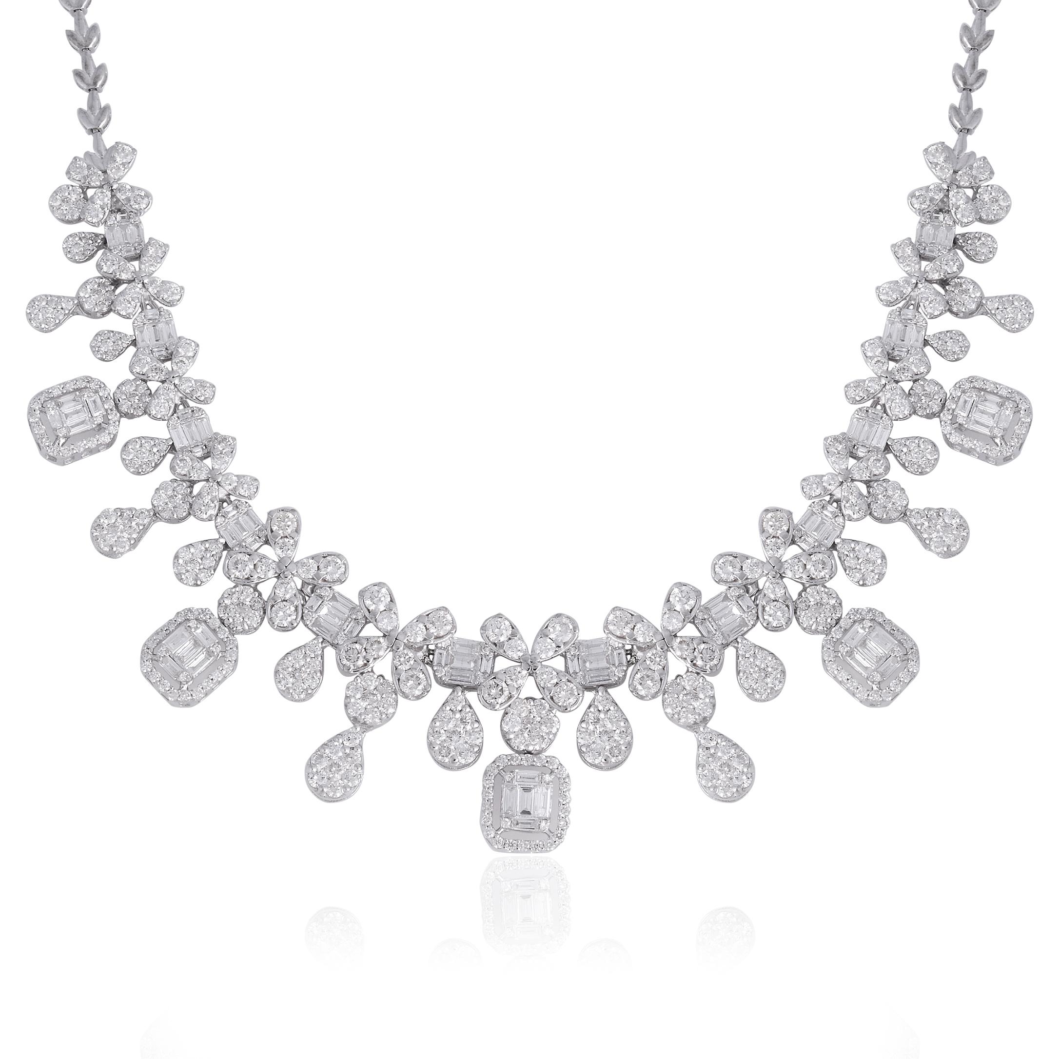 At the heart of this necklace are the baguette and round diamonds, carefully selected for their SI clarity and HI color. The baguette diamonds, with their sleek and elongated shape, add a touch of modernity and refinement to the design.

Item Code