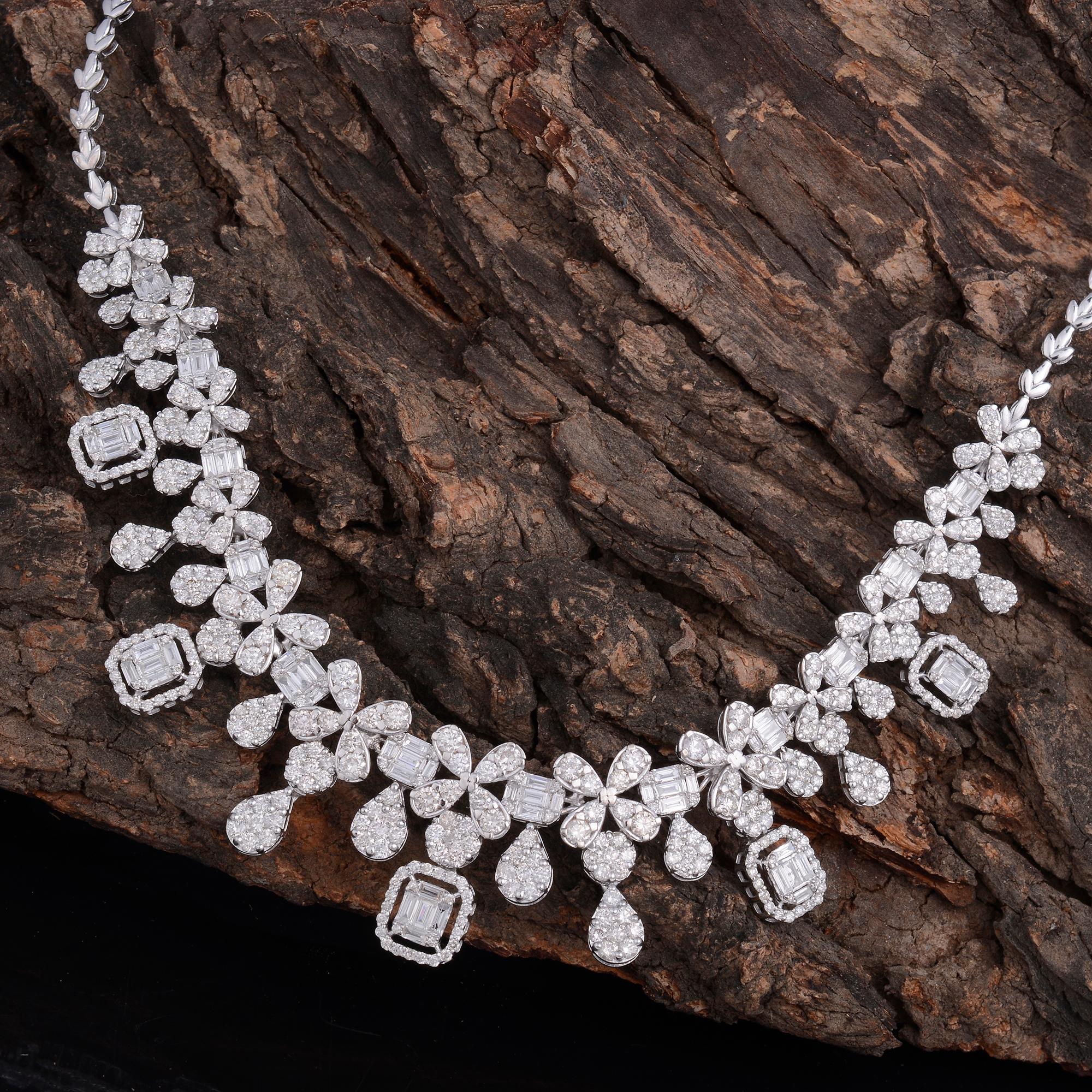 Baguette Cut Real SI Clarity HI Color Baguette Diamond Necklace 18 Karat White Gold Jewelry For Sale