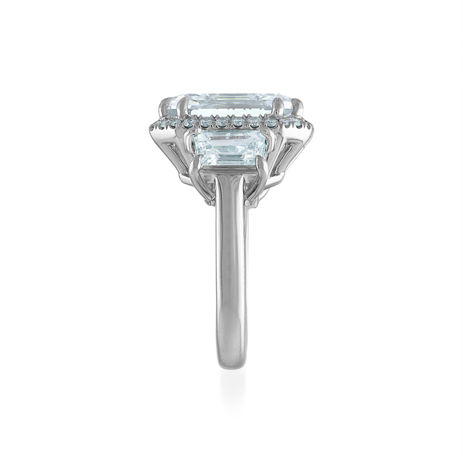 Contemporary 12.50 Carat Platinum Ring, Center Emerald Cut 10.06 H VS1, GIA Certified Diamond For Sale