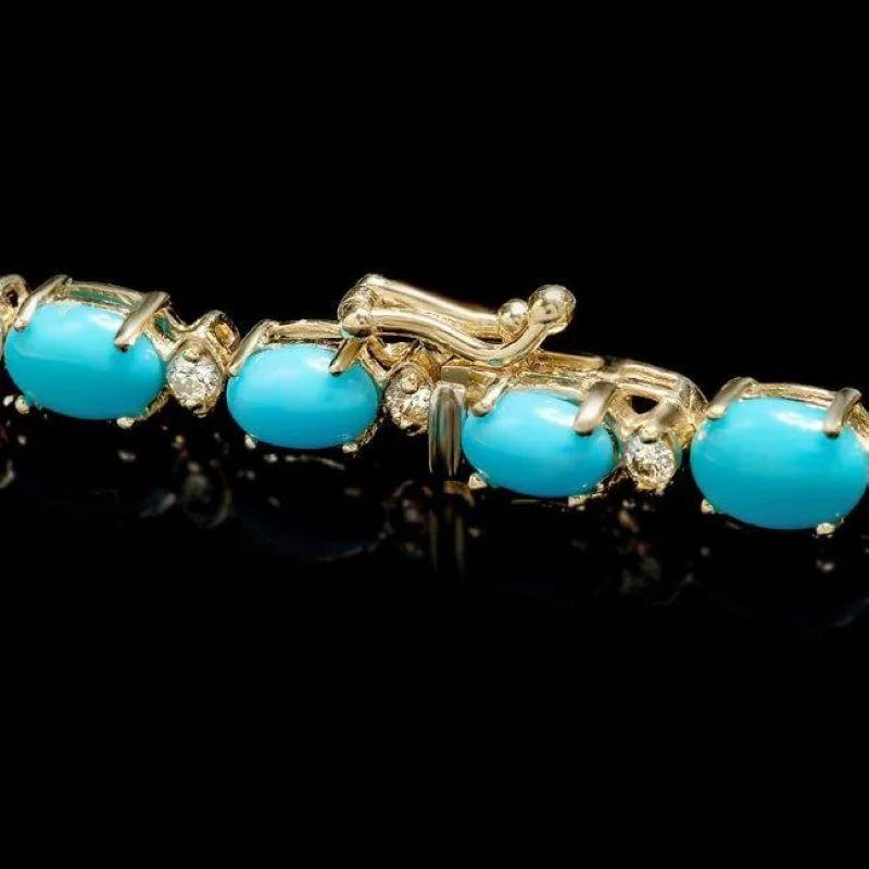 Taille mixte Bracelet en or jaune massif 14 carats avec turquoises naturelles et diamants de 12,50 carats en vente