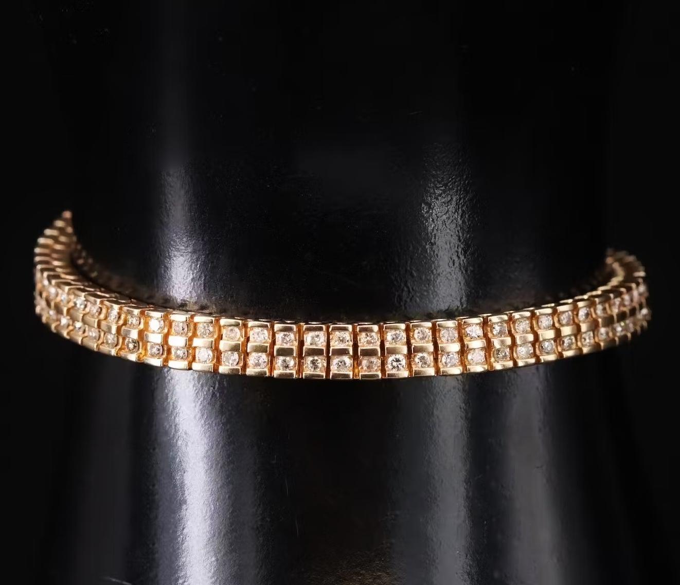 Round Cut $12500 / BV Designer 2 CT Diamond Bracelet / 14K Gold For Sale