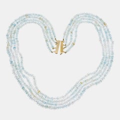 125.00 Carat Aqua Beads Yellow Gold Multi-Strand Beaded Necklace