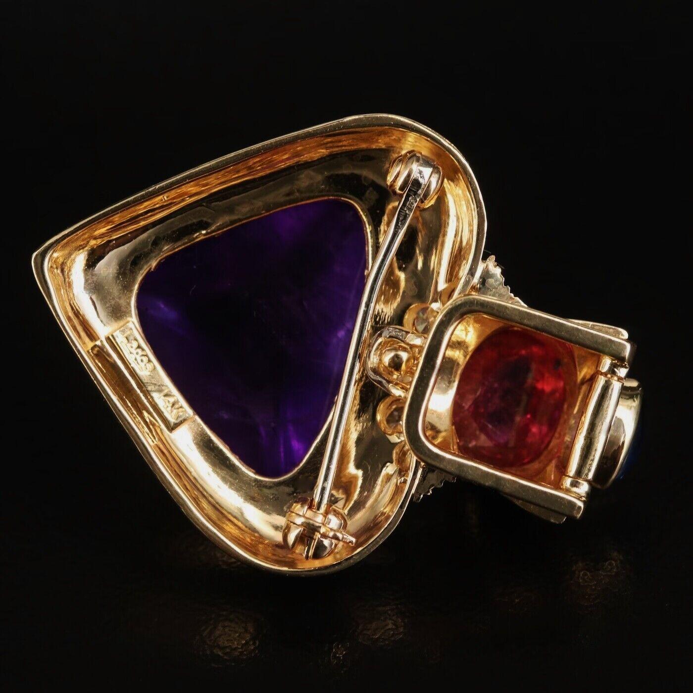 $12500 / Lagos Heart Pendant Brooch /Massive Diamond & Gemstone / 14K 2