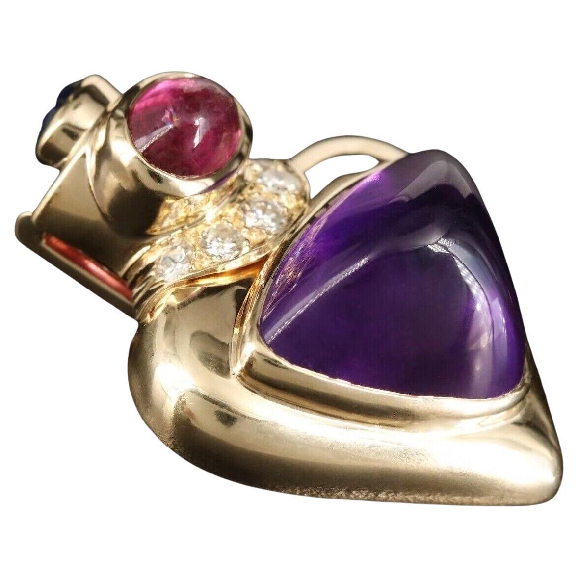 $12500 / Lagos Heart Pendant Brooch /Massive Diamond & Gemstone / 14K