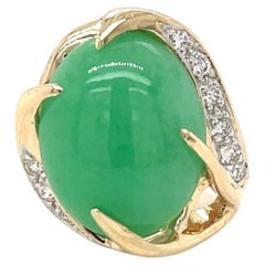 12.50ct Cabochon Jade Ring with 0.24tcw Round Diamonds in 14k Yellow Gold
